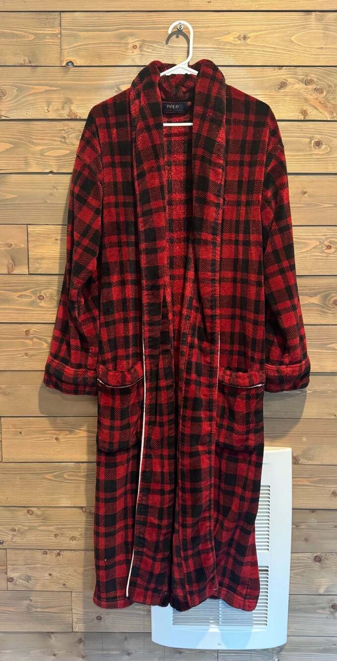 Polo Ralph Lauren Red and Black Plaid Fleece Shawl Collar Robe One Size